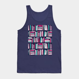 Colourful books // oxford navy blue bookshelf background teal white fuchsia carissma and pastel pink books Tank Top